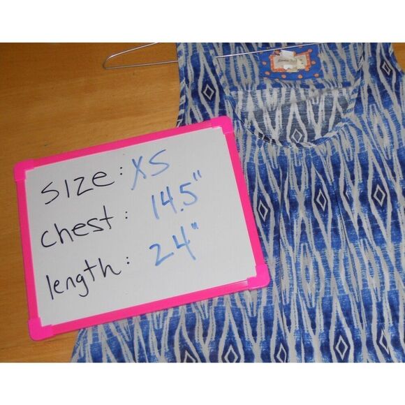 Anthropologie Meadow Rue Merlin Blue White Boho Print TUNIC TANK TOP XS - Picture 6 of 8